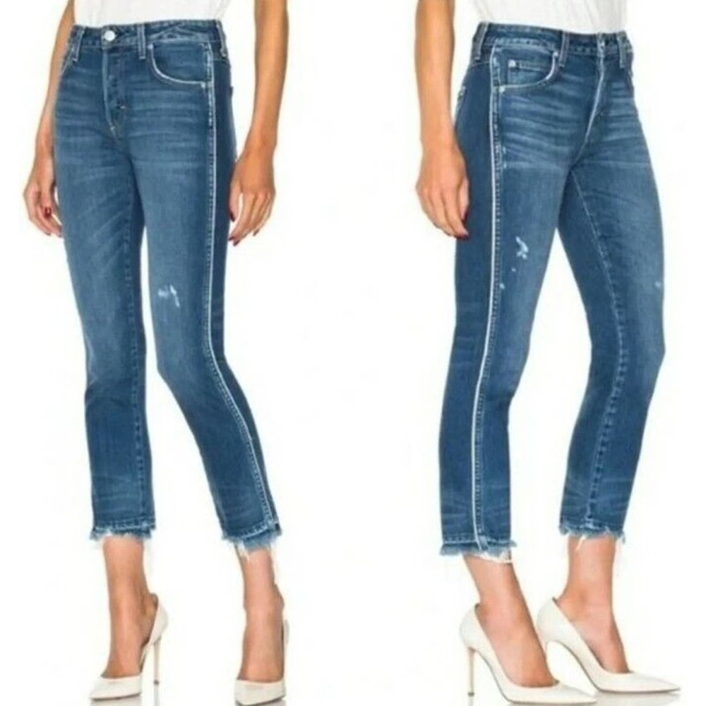 AMO Women's Babe Old School Piping Jeans Size 26 Cropped Frayed Distressed (d